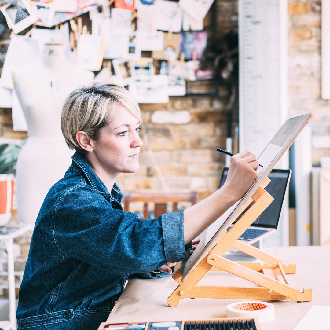 Portrait of fashion designer and illustrator Melanie Walker.