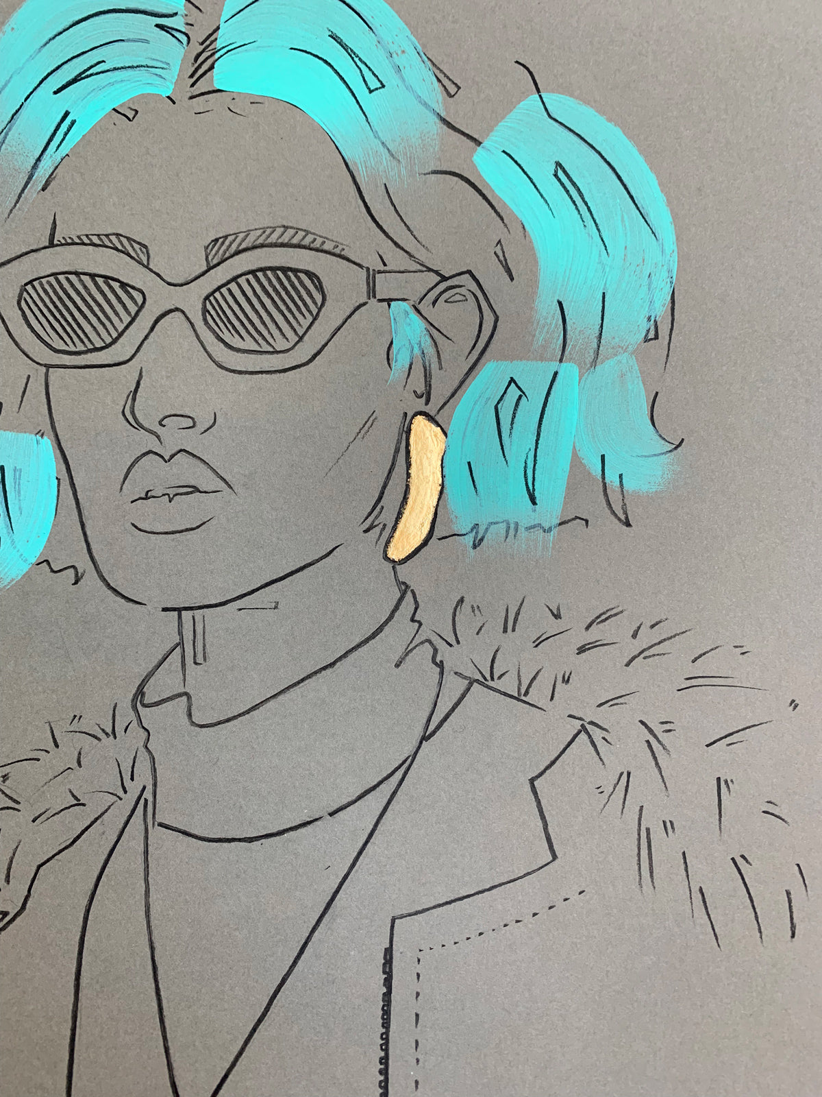 Details of Melanie Walker with Tiffany x FIDA x Elsa Peretti Illustration; Gold Bean Design Pendant with High Tide earrings.