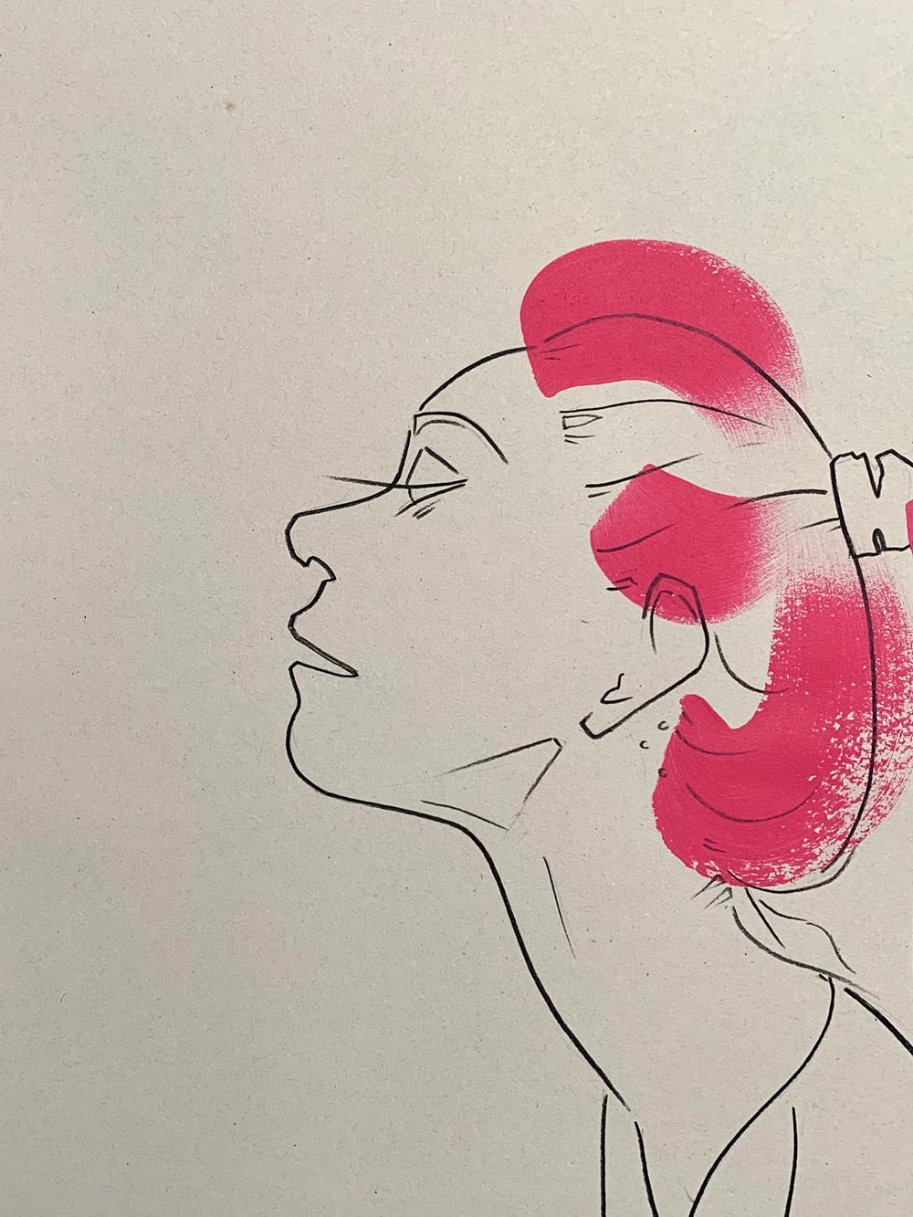 Details of a colourful portrait illustration of a fashion model.