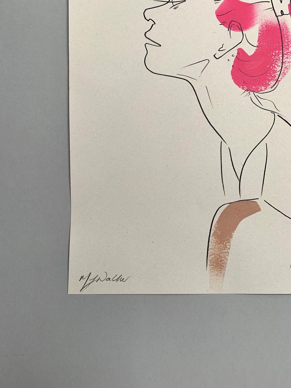 Melanie Walker's signature on a fashion illustration of a fashion model.