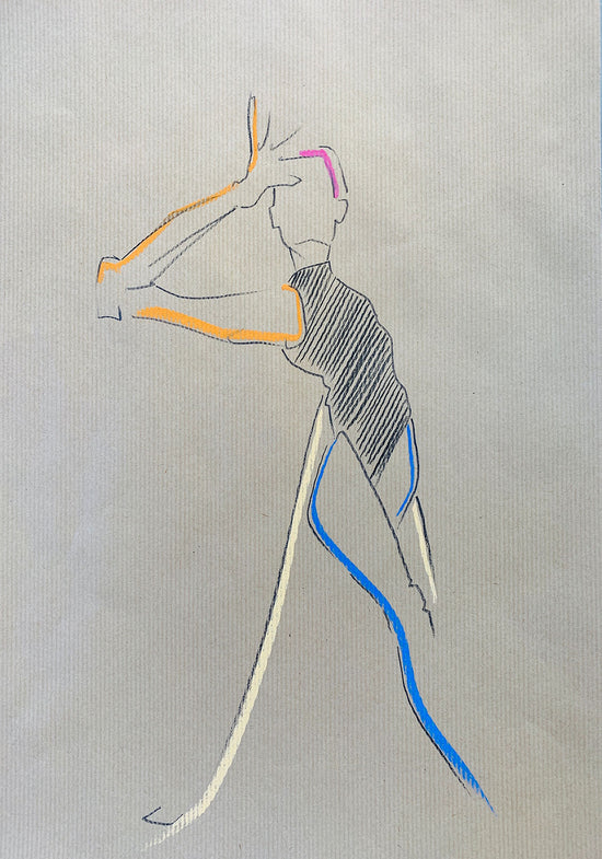 Fun and modern illustration of a lady wearing a black bodysuit with highlights using coloured lines.
