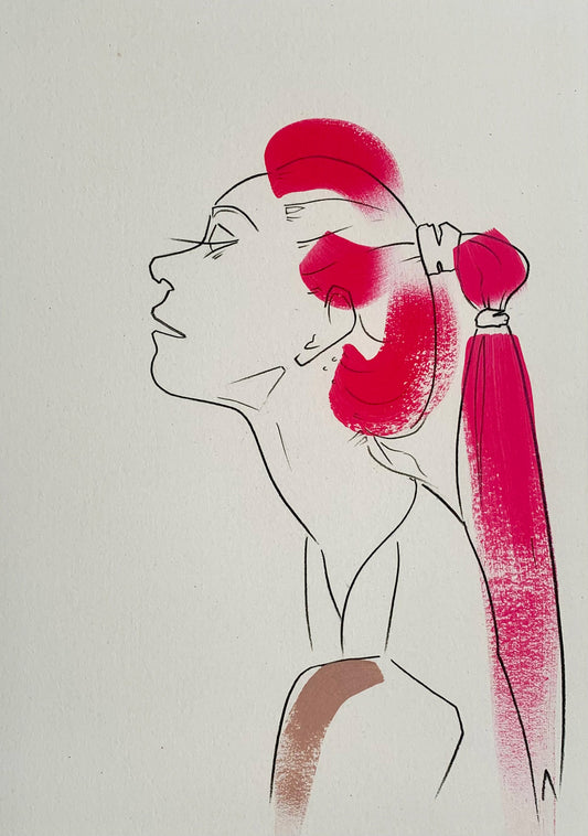 Colourful portrait illustration of a fashion model.