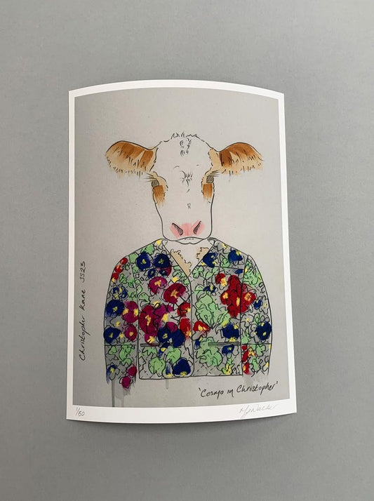 Modern A4 and A3 colour prints of an animal in designer clothing.