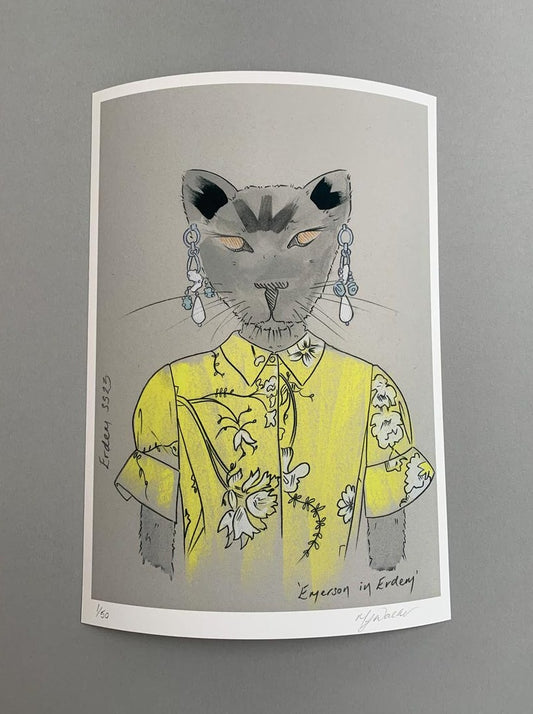 Modern A4 and A3 colour prints of an animal in designer clothing.