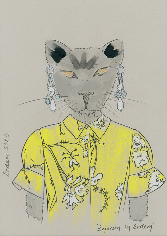 Modern colour print of an animal in designer clothing.