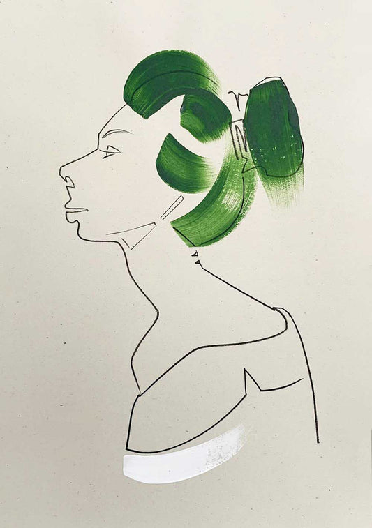 Colourful portrait illustration of a fashion model.