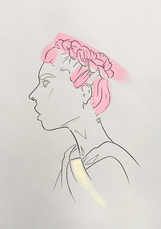 Colourful portrait illustration of a fashion model.