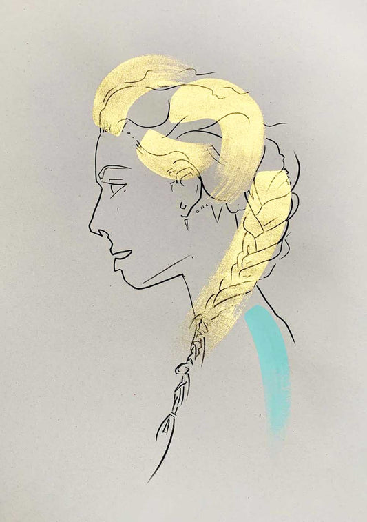 Colourful portrait illustration of a fashion model.